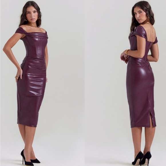 House of‎ CB 'Raven' Mulberry Vegan Leather Corset Dress NWT size XS - Picture 7 of 15
